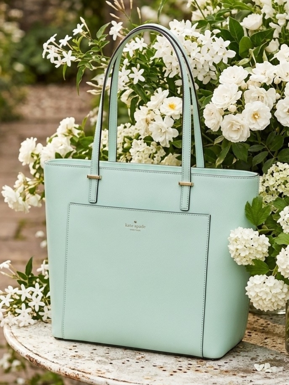 kate spade Mint Green Leather Tote with Front Pocket